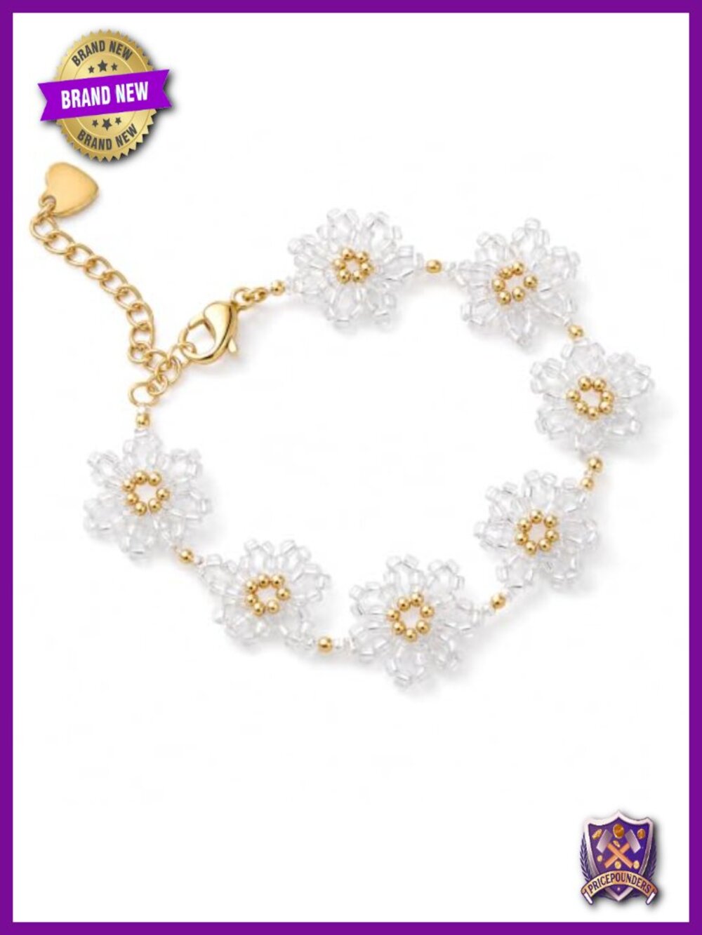 Handcrafted Daisy Flower Beaded Bracelet, 18K Gold-Plated, Waterproof Dainty